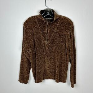 VINTAGE Jason Maxwell Brown Velour Quarter Zip Lightweight Pullover Size S